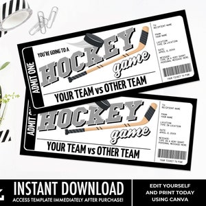 Hockey Ticket Gutschein Geschenk - Überraschungs Spiel Karte, Gutschein, Überraschungsgeschenk | Sie personalisieren mit CANVA - INSTANT DOWNLOAD Printable