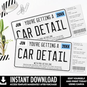 Auto Detaillierung Geschenkgutschein,Nummernschild Auto Detaillierung Überraschung Geschenkgutschein | Personalisieren Sie mit CANVA - SOFORTIGER DOWNLOAD druckbare Vorlage