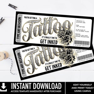 Chèque-cadeau de tatouage - Motif rose - Chèque-cadeau de marque déposée | Vous personnalisez avec CANVA - Imprimable à TÉLÉCHARGEMENT IMMÉDIAT