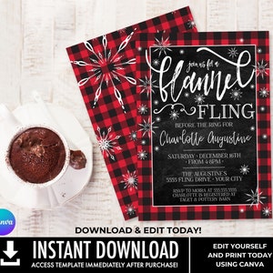 Flannel Fling Before the Ring Bridal Shower Invitation - Buffalo Plaid Shower | Edit with CANVA - INSTANT DOWNLOAD Printable