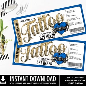 Tattoo cadeaubon hart, cadeaubon get Inked, lastminute cadeau, cadeaubon mama en papa | Bewerken met CANVA: DIRECTE DOWNLOAD afdrukbaar