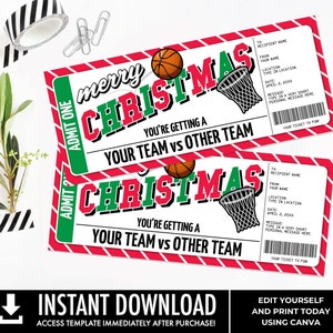 Basketball Ticket Weihnachtsgeschenk - Überraschungsspiel-Karte, Gutschein Gutschein | Sie personalisieren mit CANVA - INSTANT DOWNLOAD Printable