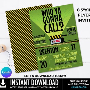 Ghost Trap 8.5x11 Invitation, Frozen Empire Birthday Party, Slime Party, Halloween, Ghost-Movie Inspired | Edit with CANVA INSTANT DOWNLOAD