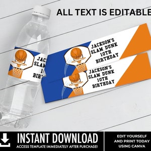 Basketball Water Bottle Label/Wrap - Basketball Party, Basketball Birthday,All Star | Edit Text with CANVA - INSTANT Download Printable