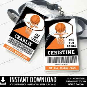 Basketball All Star ID Badge Basketball Party, Basketball VIP All Access Pass You Personalize using CANVAInstant Download Printable image 4