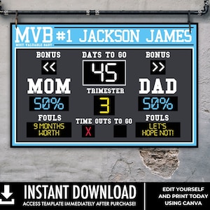 Baby Shower Scoreboard Printable 36&quot;x24&quot; Poster - Scoreboard Sign, Baby Scoreboard | Edit using CANVA - INSTANT Download Printable