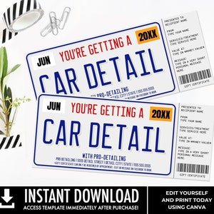 Auto Detaillierung Geschenkgutschein,Nummernschild Auto Detail Überraschungsgutschein | Sie personalisieren mit CANVA - INSTANT DOWNLOAD Printable