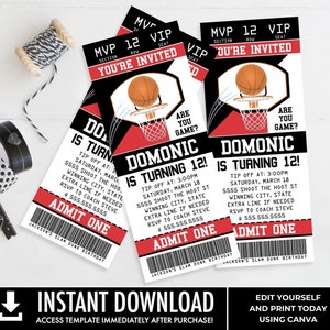 Basketball Ticket Invitation, Basketball Birthday Party, Ticket Invite | You Personalize using CANVA - INSTANT Download Printable