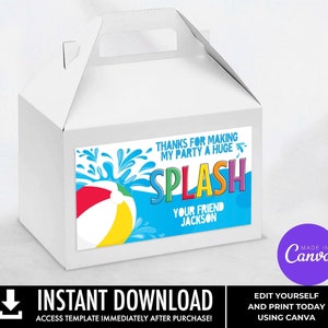 Editable Pool Party Gable Box Favor Labels,Pool Party Birthday Gable Gift Box Labels | Edit with CANVA–INSTANT DOWNLOAD Printable