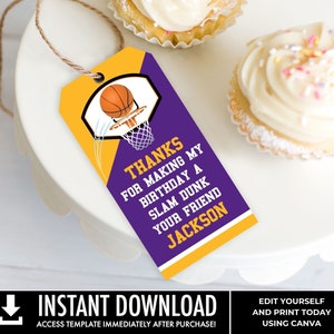 Basketball Favor Tag - Basketball Party, Basketball Birthday, Thank You Tag | Self-Editing with CANVA - INSTANT Download Printable