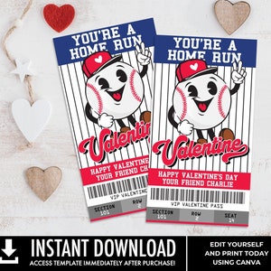 Baseball Valentine, Retro Baseball Kids Class Valentine, School Valentine / Modifica con CANVA - Download IMMEDIATO stampabile