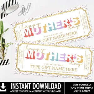 Mother's Day Editable Golden Ticket Template, Any Type Gift Certificate, Surprise Gift Voucher Coupon | Edit with CANVA-Printable Download