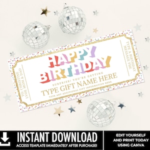 Happy Birthday Gift Certificate, Birthday Custom Gift Voucher Template, Unisex Printable Gift Coupon, for daughter| Edit with CANVA Download