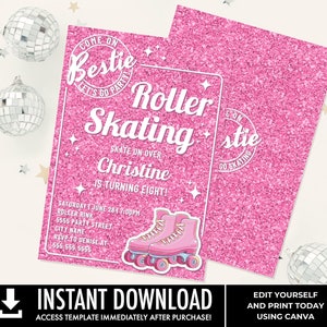 Barb Doll Themed Roller Skating Invitation, Sparkel Girl Invite, Roller Skating Birthday Party | Edit using CANVA–INSTANT Download