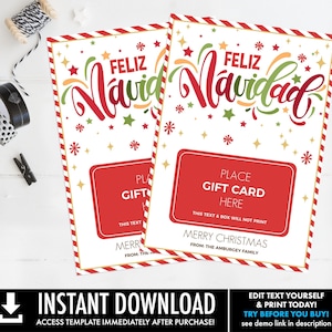 Feliz Navidad Geschenk Kartenhalter, Last Minute Feliz Navidad Geschenk für Familie, Lehrer, Danke, Freund | Bearbeiten mit CORJL-INSTANT DOWNLOAD