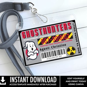 ID Badges - ghost movie inspired I.D. Badge, Birthday Party Favor | Edit with CANVA -INSTANT Download Printable Template