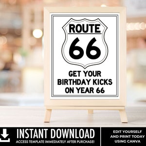 Route 66 Geburtstagsparty 18x10 Schild, editierbares Geburtstagsschild, kleines Partyposter, Autos Partyschild | Bearbeiten Sie mit CANVA - INSTANT DOWNLOAD Printable