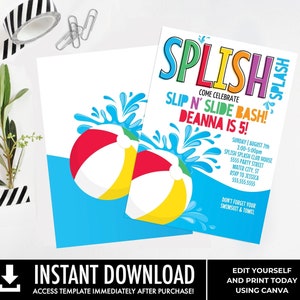 Slip n&#39; Slide Party,Sommerparty,Slip n&#39; Slide Bash,Geburtstagsparty,Schwimmbad-Party | Personalisieren Sie mit CANVA - INSTANT DOWNLOAD Printable