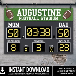 Football Scoreboard Baby Shower 36&quot;x24&quot; Poster/Sign - Scoreboard Party Sign | Edit with CANVA - INSTANT DOWNLOAD Printable