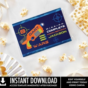 Dart Wars Popcorn Wrap/Label, Dart Wars Party, Target Party, Microwave Popcorn Label Edit Text using CANVAINSTANT Download Printable image 1