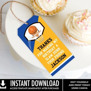 Basketball Favor Tag, Basketball Party,Basketball Birthday,Thank You Tag, Gift Tag | Self-Edit Text with CANVA - INSTANT Download Printable