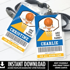 Basketball All Star ID Badge - Basketball Party, Basketball VIP All Access Pass | You Personalize using CANVA–Instant Download Printable