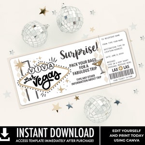 Überraschungsreise nach Las Vegas, Überraschungskartengutschein, Urlaubsenthüllung, Wochenendausflug | Bearbeiten Sie mit CANVA - INSTANT DOWNLOAD Printable