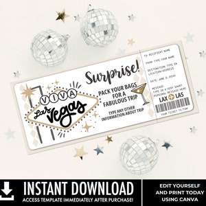 Surprise Trip to Las Vegas, Surprise Ticket Voucher, Vacation Reveal, Weekend Getaway | Edit with CANVA - INSTANT DOWNLOAD Printable