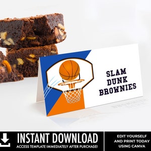Étiquettes pour aliments Basketball - Fête d'anniversaire de basket-ball, tente de table, marque-place | Édition à l'aide de CANVA - TÉLÉCHARGEMENT IMMÉDIAT