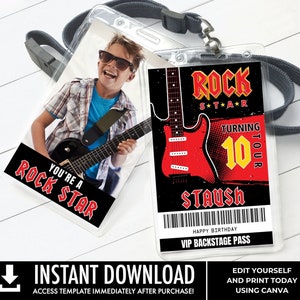 Rockstar VIP Photo Badges, Party like a Rockstar, Rock n Roll, Backstage Pass | Edit with CANVA - INSTANT Download Printable Template