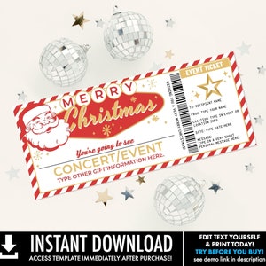Weihnachtskonzertticket Geschenk,Überraschungskonzert,Show,Aufführung,Künstler,Geschenkgutschein | Selbst bearbeiten mit CORJL - INSTANT DOWNLOAD Printable