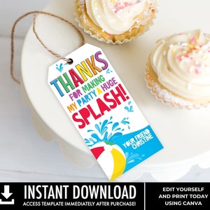 Pool Party Favor Tag - Thank You Tags, Birthday Party Favors, Summer | You Personalize using CANVA - INSTANT DOWNLOAD Printable