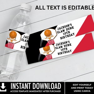 Basketball Water Bottle Label/Wrap - Basketball Party, Basketball Birthday | Edit with CANVA - INSTANT Download Printable