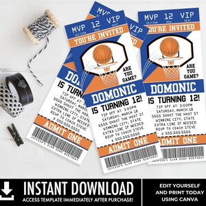 Basketball Ticket Invitation, Basketball Birthday Party, Ticket Invite | You Personalize using CANVA - INSTANT Download Printable