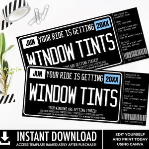 Car Window Tinting Gift Certificate, License Plate Surprise Gift Voucher | Edit text using CANVA - INSTANT DOWNLOAD Printable Template