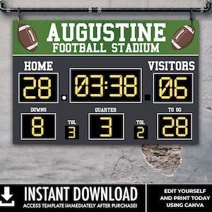 Football Scoreboard 36&quot;x24&quot; Party Sign/Poster - Scoreboard Party Sign | Edit with CANVA - INSTANT DOWNLOAD Printable