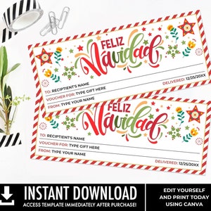 Feliz Navidad Geschenkgutschein Irgendein Geschenk, Fleiz Navidad Geschenkgutschein Familie Freunde Lehrer, Last Minute Geschenk | Bearbeite mit CANVA-INSTANT Download
