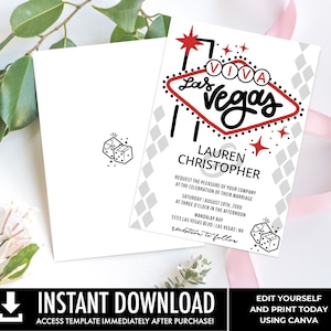 Invitación de boda con temática de Las Vegas, invitación Viva Las Vegas, boda de destino, invitación electrónica incluida, edición con DESCARGA INSTANTÁNEA de CANVA