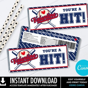 May include: Printable Valentine's Day chocolate bar wrapper with a baseball and the text "You're a Hit!" and "Valentine's Day! Your friend, Charlie".