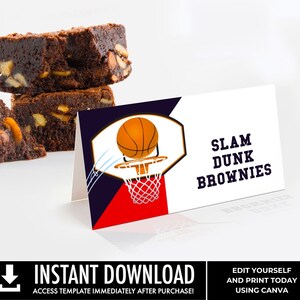 Étiquettes pour aliments Basketball - Fête d'anniversaire de basket-ball, tente de table, marque-place | Vous personnalisez à l'aide de CANVA - Imprimable à TÉLÉCHARGEMENT IMMÉDIAT