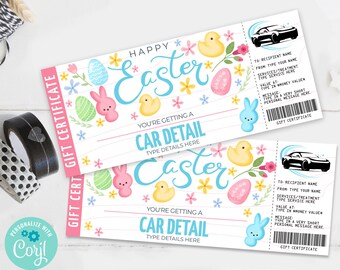 Easter Car Detail Voucher/Gift Certificate - Surprise Easter Car Detail | Self-Edit with CORJL - INSTANT DOWNLOAD Printable