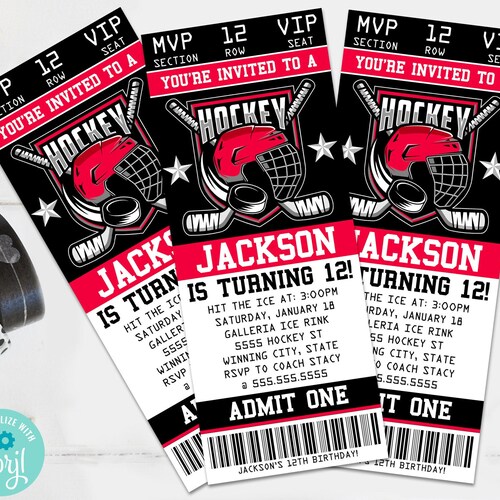 Hockey Ticket Birthday Invitation Printable Template Editable Etsy