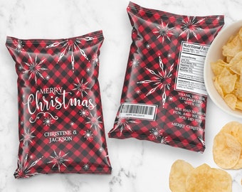 Christmas Chip Bag Label / Wrap - Merry Christmas, Christmas Party Favor | Self-Edit with CORJL - INSTANT DOWNLOAD Printable