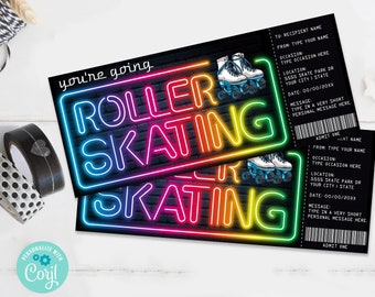 Roller Skating Gift Voucher, Gift Certificate, Gift Ticket, Roller Skate Lessons | Self-Edit with CORJL - INSTANT DOWNLOAD Printable