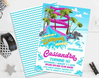Waterpark Party Invitation - Waterslide Invite, Water Park Party, Pool Party | Self-Edit with CORJL-INSTANT DOWNLOAD Printable Template