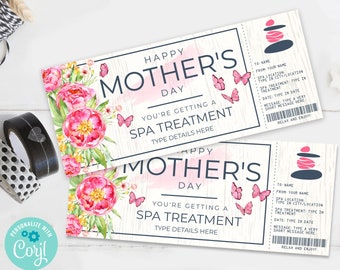 Mother's Day Spa Treatment Surprise Gift Voucher, Spa Day, Spa Gift Certificate | Self-Edit with CORJL - INSTANT DOWNLOAD Printable