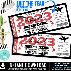 Graduation Boarding Pass Editable Template Fake Plane Ticket,Trip Gift,Fake Ticket Personalize using CORJL INSTANT DOWNLOAD Printable image 1