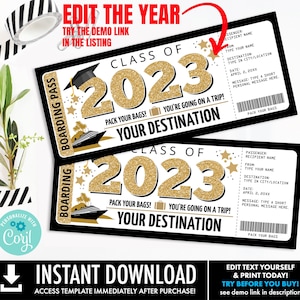 Graduation Boarding Pass Editable Template - Fake Cruise Ticket,Trip Gift,Fake Ticket | Personalize using CORJL - INSTANT DOWNLOAD Printable