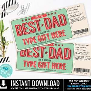 Father&#39;s Day Certificate, Best Dad Surprise Gift, Type Any Gift | Personalize using CORJL-INSTANT DOWNLOAD Printable