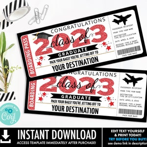 Graduation Boarding Pass Editable Template Fake Plane Ticket,Trip Gift,Fake Ticket Personalize using CORJL INSTANT DOWNLOAD Printable image 3